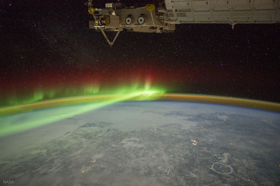 Aurora plus airglow, as seen from the International Space Station.